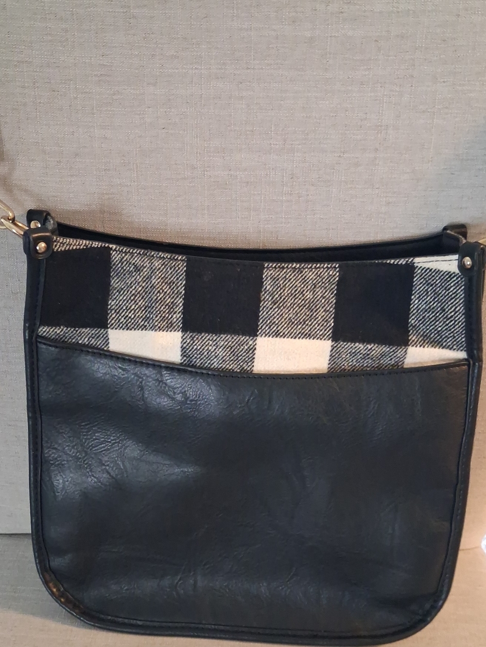 Black Plaid Accent Shoulder Bag - Unbranded